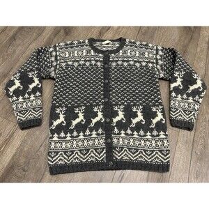 Brooks Brothers Reindeer Fair Isle Wool Cardigan Sweater Womens XS Vintage